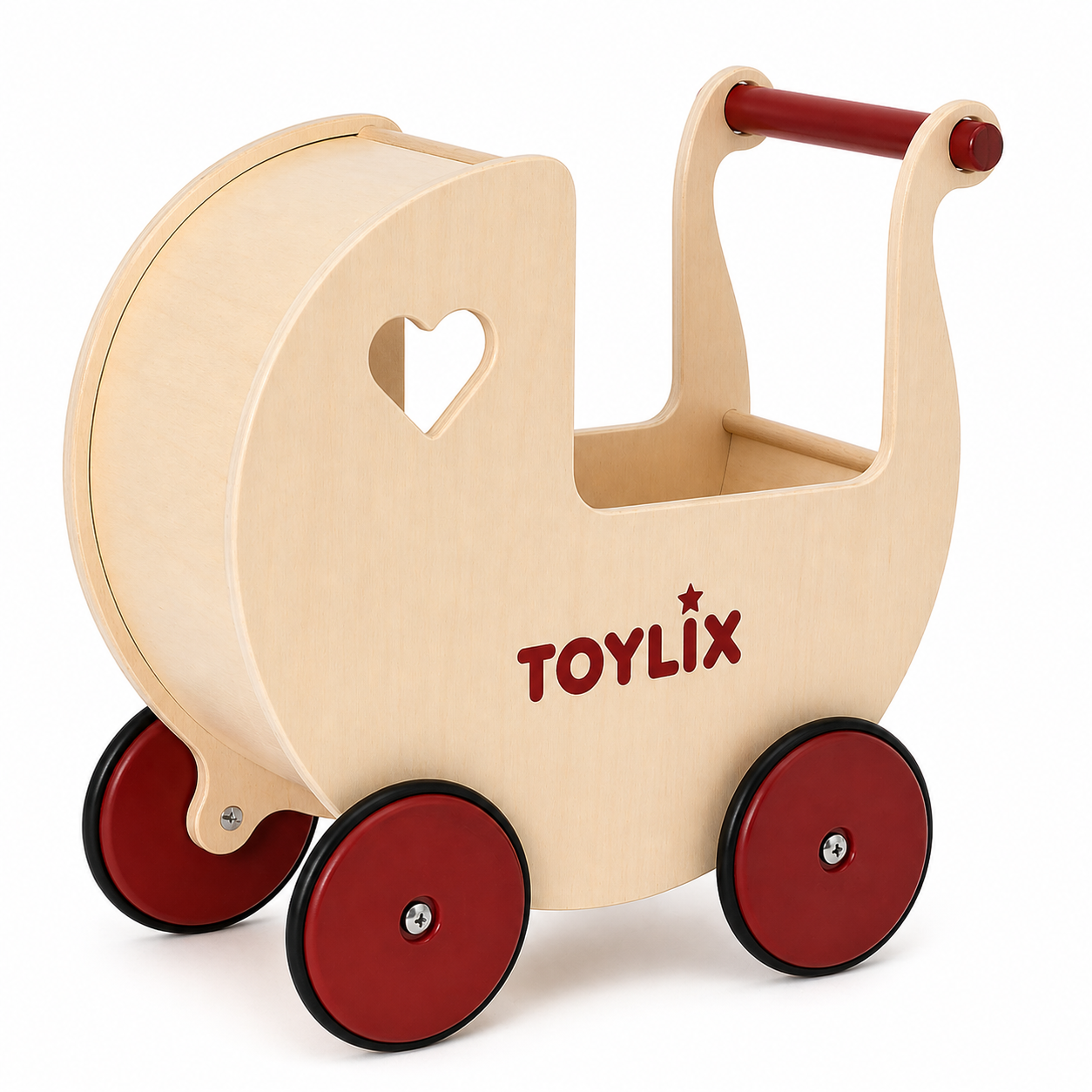 TOYLIX Wooden Doll Pram Kids Wooden Toy Pushchair