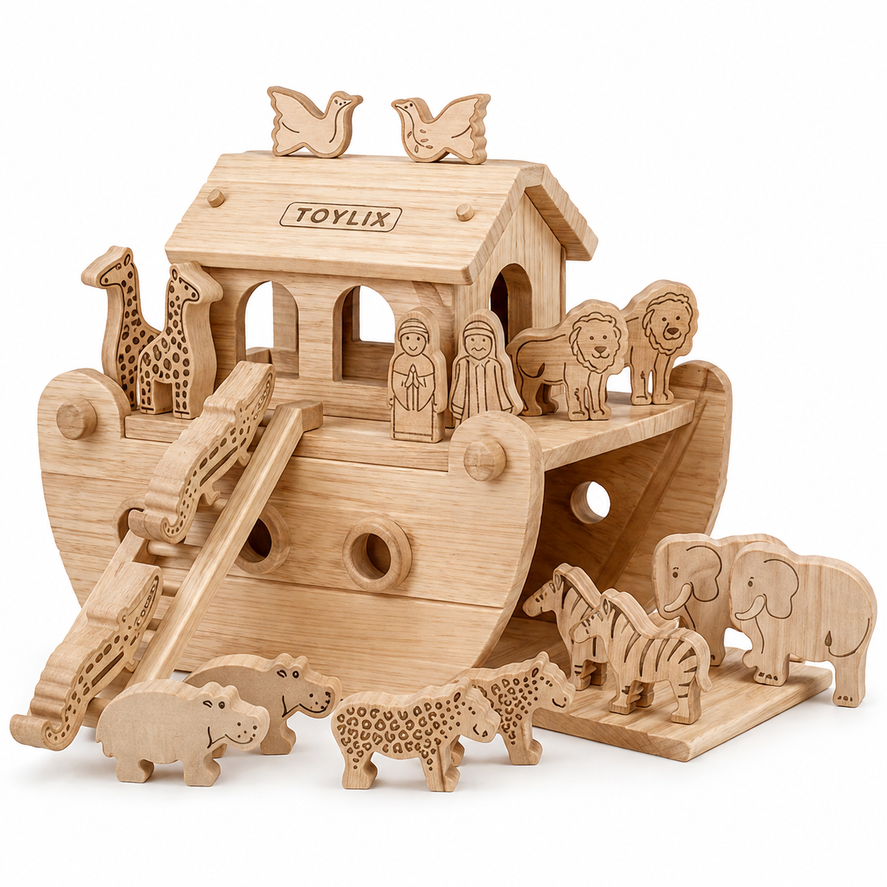 TOYLIX Wooden Noah’s Ark Playset  Animal Toy Set