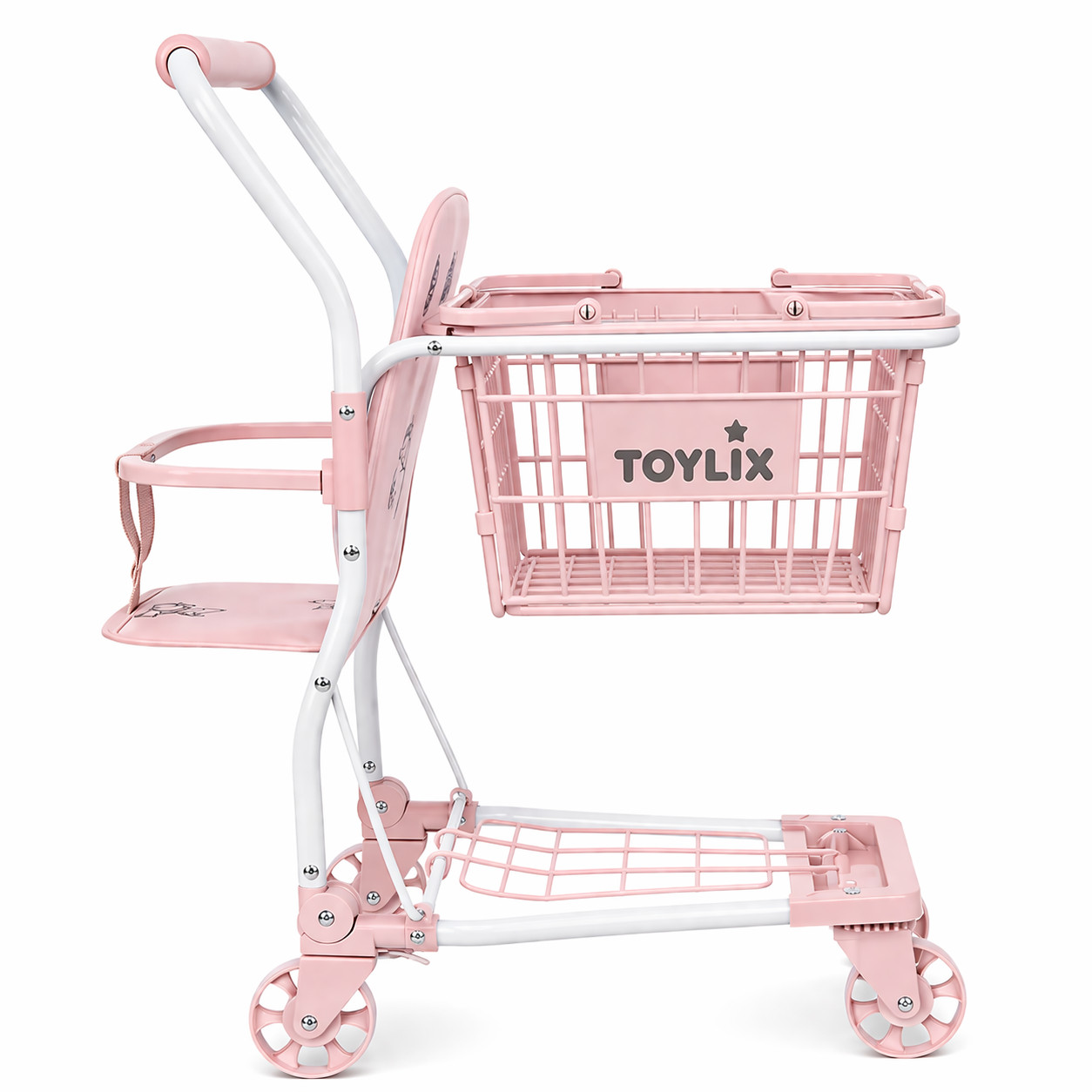TOYLIX Kids Shopping Trolley Pink Pretend Play Shopping Cart