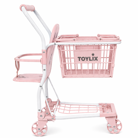 TOYLIX Kids Shopping Trolley Pink Pretend Play Shopping Cart